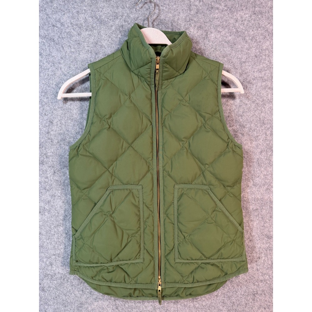 J.Crew Excursion Quilted Down Vest Olive Green XXS Full Zip Puffer Layering